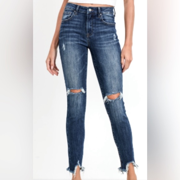 Mid Rise Distressed Ankle Crop Jeans - Picture 1 of 14
